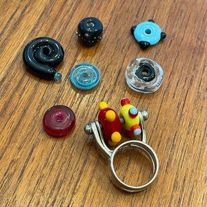 Double Ring 925 Silver - Glass Beads - Interchangeable - Size 6